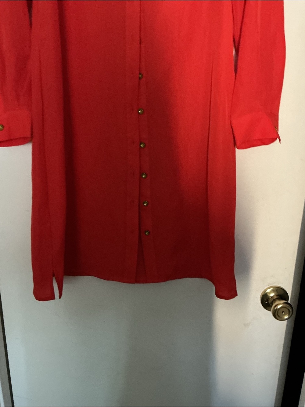 Madison Coral-Red Button Front dress - Picture 10 of 11